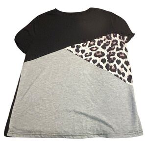 Color Block‎ T-Shirt Black Gray Leopard Print Top